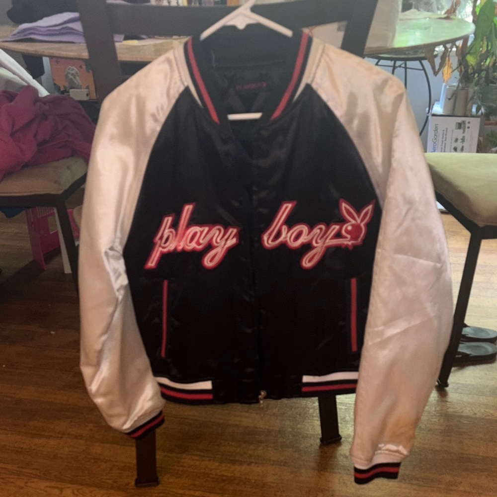 PLAYBOY Black and White Varsity Jacket